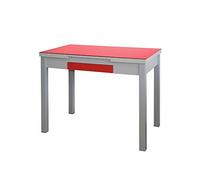 MOMMA HOME Mesa Extensible - Modelo Tetra - Color Rojo/Plata - Material Cristal Templado/MDF - Medidas 100/160 x 60 x 77 cm