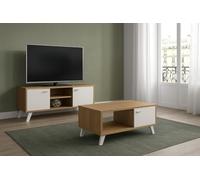 MOMMA HOME Pack 2 Muebles de Salón: Mueble de TV y Mesa de Centro - Acabado Roble y Blanco MDF, Conjunto Comedor