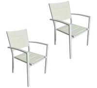 MOMMA HOME Pack 2 Sillas Terraza Exterior - Jardin Acolchadas con Reposabrazos Material Textiline y Aluminio, Color Blanco, Medidas 87,5 x 56,5 x 57,5 cm