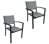 MOMMA HOME Pack 2 Sillas Terraza Exterior - Sillas asientoy Respaldo Acolchadas con Reposabrazos, Material Textiline y Aluminio, Color Gris, Medidas 87,5 x 56,5 x 57,5 cm