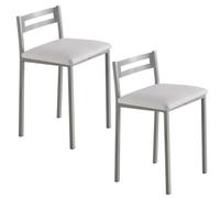 MOMMA HOME Pack 2 Taburetes de Cocina - Banquetas, Sillas Altas, Taburete Bar, Material Metal/Ecopiel, Modelo MOLI, Medidas 34x34x65cm (Blanco/Plata)