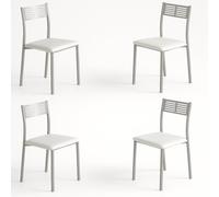 MOMMA HOME Set 4 Sillas de Cocina y salón -Sidney - Material Metal Color Plata y Ecopiel Color Blanco - Medidas 41 x 47 x 86 cm.