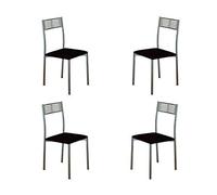 MOMMA HOME Set 4 Sillas de Cocina y salón -Sidney - Material Metal Color Plata y Ecopiel Color Negro- Medidas 41 x 47 x 86 cm.
