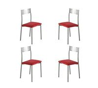 MOMMA HOME Set 4 Sillas de Cocina y salón -Sidney - Material Metal Color Plata y Ecopiel Color Rojo- Medidas 41 x 47 x 86 cm.