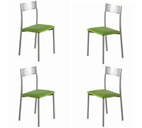 MOMMA HOME Set 4 Sillas de Cocina y salón -Sidney - Material Metal Color Plata y Ecopiel Color Verde- Medidas 41 x 47 x 86 cm.