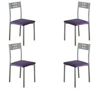 MOMMA HOME Set 4 Sillas de Cocina y salón -Xara - Material Metal Color Plata y Ecopiel Color Morado- Medidas 41 x 47 x 86 cm.