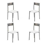 MOMMA HOME Set 4 Sillas - Modelo TABARCA - Color Pata/Blanco - Material Metal/Ecopiel - Medidas 41 x 47 x 86 cm