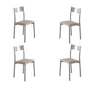 MOMMA HOME Set 4 Sillas - Modelo TABARCA - Color Plata/Beige - Material Metal/Ecopiel - Medidas 41 x 47 x 86 cm