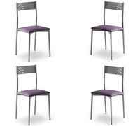 MOMMA HOME Set 4 Sillas - Modelo TABARCA - Color Plata/Morado - Material Metal/Ecopiel - Medidas 41 x 47 x 86 cm
