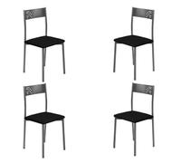 MOMMA HOME Set 4 Sillas - Modelo TABARCA - Color Plata/Negro - Material Metal/Ecopiel - Medidas 41 x 47 x 86 cm