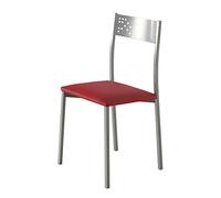 MOMMA HOME Set 4 Sillas - Modelo TABARCA - Color Plata/Rojo - Material Metal/Ecopiel - Medidas 41 x 47 x 86 cm