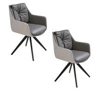 MOMMA HOME Set de 2 sillas de Comedor o Salón Modernas, Asiento y resplado en Ecopiel y Trasera en Tela con reposabrazos, Estructura Metal en Color Negro, Sitema Giratorio 360º - SONWIL (Gris)