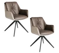 MOMMA HOME Set de 2 sillas de Comedor o Salón Modernas, Asiento y resplado en Ecopiel y Trasera en Tela con reposabrazos, Estructura Metal en Color Negro, Sitema Giratorio 360º - SONWIL (Marrón)