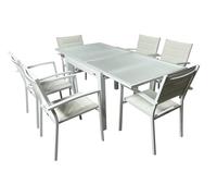 MOMMA HOME Set Mesa Extensible y 6 sillas terraza, Conjunto Muebles Jardín Exterior 7 Piezas, Estructura de Aluminio, Mesa y Sillas Terraza Impermeables, Resistentes a Exterior (Blanco)