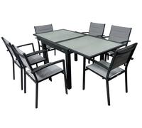 MOMMA HOME Set Mesa Extensible y 6 sillas terraza, Conjunto Muebles Jardín Exterior 7 Piezas, Estructura de Aluminio, Mesa y Sillas Terraza Impermeables, Resistentes a Exterior (Gris Antracita)