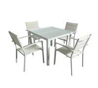 MOMMA HOME Set Mesa y sillas terraza, Conjunto Muebles Jardín Exterior 5 Piezas, Estructura de Aluminio, Mesa y Sillas Terraza Impermeables, Resistentes a Intemperie y Exterior (Blanco)