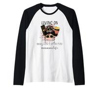 Momma Life #mommalife Viviendo En Bollos Desordenados Y Carreras De Café Camiseta Manga Raglan