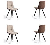 MOMMAHOME® Set 4 Sillas Comedor, Salón, Estilo Industrial Comedor Salón CocinaColor Beige Marron, Sillas de Cuero sintético y Tela, Wayne Medidas 46 x 54 x 89 cm