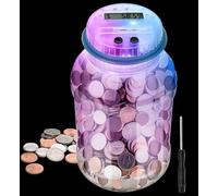 MOMMED Hucha con Contador para niños y Adultos, con Pantalla LCD automática de Siete Colores, Hucha contadora de Monedas, 1,8L, Compatible con Monedas en Euros