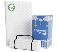 Mommy&Me - Cubrecolchón Pack and Play (38 x 26 x 1 pulgadas) con funda suave lavable y transpirable, impermeable, espuma certificada CertiPUR-US, cubrecolchón de espuma portátil para cuna para bebés y