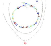Mommy Present for Daughter Flower Charm Layered Beaded Necklace Fashion Neck Accessory Random Color