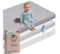 Mommybelly Set Sabanas Cuna 80x130. 2 Sabanas Bajeras de Algodon Jersey + 1 Protector de Colchon Impermeable para Supercuna/Minicama Infantil. Certificado OekoTex. Estampado Estrellas 130x80