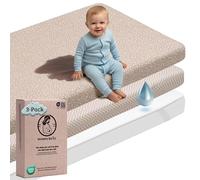 Mommybelly Set Sabanas Cuna Bebe 60x120 / 60x125. 2 Sabanas Bajeras de Algodon Jersey + 1 Protector de Colchon Cuna Impermeable de Rizo. Certificado OekoTex. Estampado Beige 125x60 / 120x60