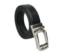 MOMO Design Cinturón de hombre de piel auténtica con hebilla automática de trinquete, sin níquel, sin agujeros, 125 cm, se puede acortar a 3,5 cm de alto, con caja de regalo, Negro , 125 cm