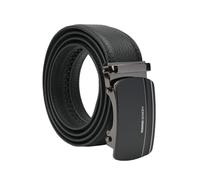 MOMO Design Cinturón de hombre de piel auténtica con hebilla automática de trinquete, sin níquel, sin agujeros, 125 cm, se puede acortar a 3,5 cm de alto, con caja de regalo, Negro , 125 cm