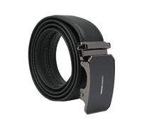 MOMO Design Cinturón de hombre de piel auténtica con hebilla automática de trinquete, sin níquel, sin agujeros, 125 cm, se puede acortar a 3,5 cm de alto, con caja de regalo, Negro , 125 cm