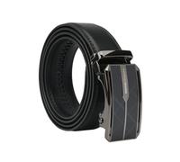 MOMO Design Cinturón de hombre de piel auténtica con hebilla automática de trinquete, sin níquel, sin agujeros, 125 cm, se puede acortar a 3,5 cm de alto, con caja de regalo, Negro , 125 cm