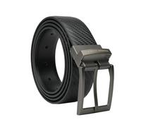 MOMO Design Cinturón de hombre reversible de piel lisa y carbono, hebilla satinada sin níquel, negro, 2 en 1, se puede acortar, alta 3,5 cm con caja de regalo