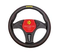 MOMO - Funda de Volante Carbón Universal, Antideslizante, Lavable y Resistente, Medidas 38-39 cm, Diseño Deportivo con Logo, Color Negro y Rojo