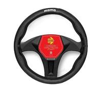 MOMO - Funda de Volante Elegant Universal, Antideslizante, Lavable y Resistente, Medidas 38-39 cm, Diseño Deportivo con Logo, Color Negro y Gris