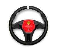 MOMO - Funda de Volante Supergrip Universal, Antideslizante, Lavable y Resistente, Medidas 38-39 cm, Diseño Deportivo con Logo, Color Negro y Blanco