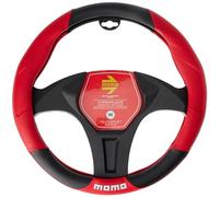 MOMO - Funda de Volante Tuning Universal, Antideslizante, Lavable y Resistente, Medidas 38-39 cm, Diseño Deportivo con Logo, Color Negro y Rojo