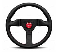 MOMO Motorsport Montecarlo Street Volante, agarre de cuero negro, radio anodizado negro cepillado, costura roja, 320 mm