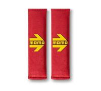 MOMO - Set de 2 Almohadillas para Cinturón de Coche, Universales, Acolchadas y Deportivas, Microsuede Lavable con Velcro, Color Rojo/Amarillo