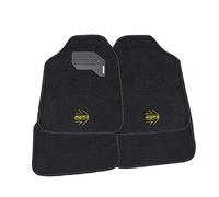 MOMO- Set de 4 Alfombrillas Universales, de Color Negro con Costuras Blancas, Antideslizantes y Reforzadas, Fabricadas en Poliéster y PVC, con Logo en Amarillo