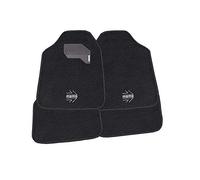 MOMO- Set de 4 Alfombrillas Universales, de Color Negro con Costuras Blancas, Antideslizantes y Reforzadas, Fabricadas en Poliéster y PVC, con Logo