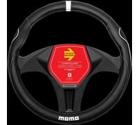 MOMO - Funda de Volante Supergrip Universal, Antideslizante, Lavable y Resistente, Medidas 38-39 cm, Diseño Deportivo con Logo, Color Negro y Blanco