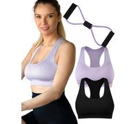 MOMO WAY Juego De 2 Sujetadores Deportivo Mujer con Expander Resistencia Bandas 8 Ejercicio Forma Sujetadores de Yoga Sin Costuras Morada y Negra para Gimnasio Bailar Talla S