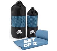 MOMO WAY Juego De 2 Toallas De Microfibra Azules 30x80cm y 80x120cm Ultra Ligeras Compactas y De Secado Rápido Ideales como Toalla De Gym Yoga Toalla De Viaje o Toalla Piscina