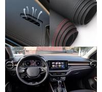 Momoap Tapete de cuero negro para salpicadero de automóvil, cubierta de tablero de instrumento, almohadilla interior de consola compatible con Skoda Fabia 2022-2025