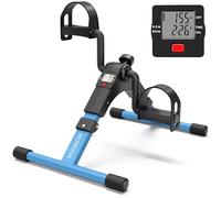 MOMODA Ejercitador de Pedales, Bicicleta de Ejercicio para Piernas y Brazos con Monitor LCD, Plegable (Negro/Azul)