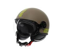 MOMODESIGN - FGTR Classic E2206, Casco Jet Moto Homologado ECE, Scooter Abierto, Ligero Con Visera, Para Hombres y Mujeres, Matt Sand/Lime, XL
