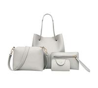 Momolaa 4 bolsos de mano de piel con estampado de mujer + bolso de hombro + paquete de tarjetas asas de transporte para bolsos de madera, gris, Einheitsgröße