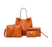 Momolaa 4 bolsos de mano de piel con estampado de mujer + bolso de hombro + paquete de tarjetas asas de transporte para bolsos de madera, marrón, Einheitsgröße