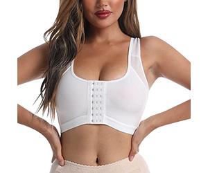 Momolaa Sujetadores Ajustables con Cierre Frontal para Mujer Post Bra Compression Tank Top Shapewear Top Sujetador para Espalda Descubierta (White, XL)