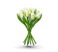 MomoMoments Ramo de Tulipanes de Madera Blanca, 9 Tulipanes Artificiales Pintados a Mano, 34 cm de Altura, Ramo, decoración, Regalo, Made in Holland